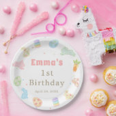 パステルカラーのバニーの1歳の誕生日 ペーパープレート (パーティー)