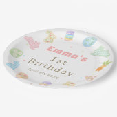 パステルカラーのバニーの1歳の誕生日 ペーパープレート (アングル)