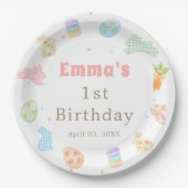 パステルカラーのバニーの1歳の誕生日 ペーパープレート (正面)
