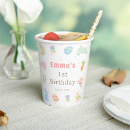 パステルカラーのバニーの1歳の誕生日 紙コップ