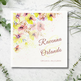 パステルカラーのパンジーの花 ピーチイエローのロマンティックな結婚式 スタンダードカクテルナプキン