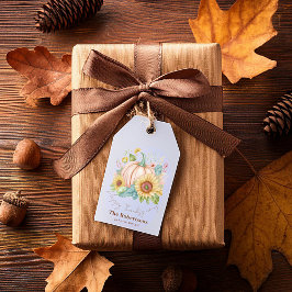 パステルカラーのパンプキンとボヘミアンフラワーのカスタム ギフトタグ