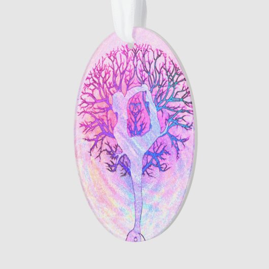 パステルカラーのピンクのヨガの木の女性 オーナメント (正面)