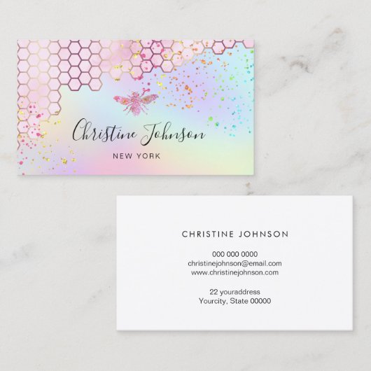 パステルカラーのピンクビーのロゴフェイクグリッター 名刺 (正面/裏面)