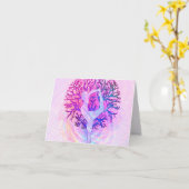 パステルカラーのピンクヨガツリーウーマン カード (黄色い花)