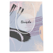 パステルカラーのブラシストロークのコラージュパターン ミディアムペーパーバッグ (正面)