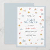 パステルカラーのベビーシャワー 招待状 (正面/裏面)