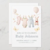 パステルカラーのベビー服のシャワーに招待 招待状 (正面/裏面)