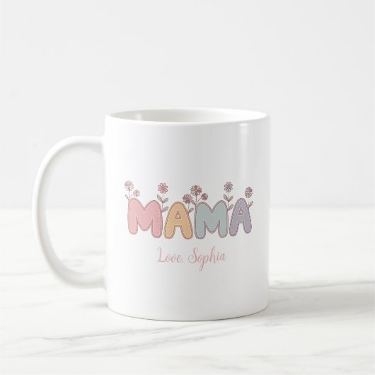 パステルカラーのママ 母の日 名前入りカスタム コーヒーマグカップ (左)