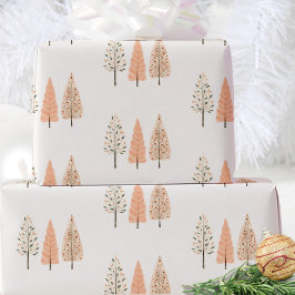 パステルカラーのモミの木 クリスマスギフト ラッピングペーパー