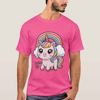 パステルカラーのユニコーンと虹と雲のドリーム Tシャツ