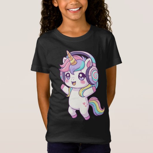 パステルカラーのユニコーンのダンス Tシャツ (正面)