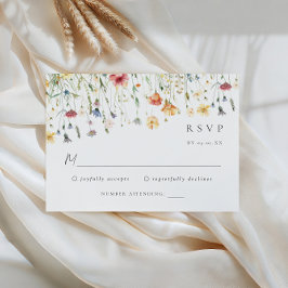 パステルカラーのワイルドフラワー ウェディング RSVP カード