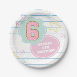 パステルカラーのヴァーシティ風パッチが可愛いノート 6歳の誕生日 ペーパープレート