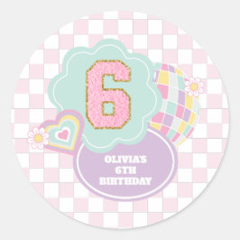 パステルカラーのヴァーシティ風パッチが可愛い6歳の誕生日 ラウンドシール
