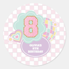 パステルカラーのヴァーシティ風パッチが可愛い8歳の誕生日 ラウンドシール