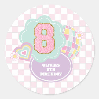 パステルカラーのヴァーシティ風パッチが可愛い8歳の誕生日 ラウンドシール