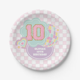 パステルカラーのヴァーシティ風パッチ 10歳の誕生日 ペーパープレート