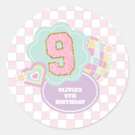 パステルカラーのヴァーシティ風パッチ 9歳の誕生日 ラウンドシール