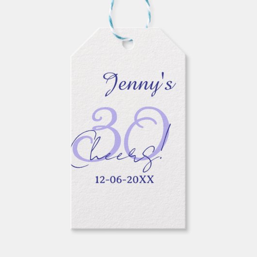 パステルカラーの乾杯 30歳の誕生日 紫 エレガント 名前入り ギフトタグ (正面)