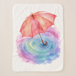 パステルカラーの傘 雨の波紋 水彩画アート シェルパブランケット