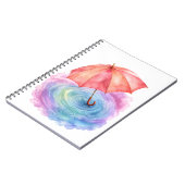 パステルカラーの傘 雨の波紋 水彩画 ノートブック (左側)