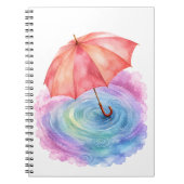 パステルカラーの傘 雨の波紋 水彩画 ノートブック (正面)