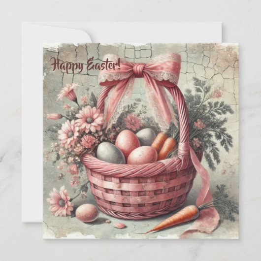 パステルカラーの卵が入ったレトロなバスケット シーズンカード (正面)