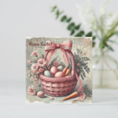 パステルカラーの卵が入ったレトロなラスティックバスケット シーズンカード (スタンド正面)