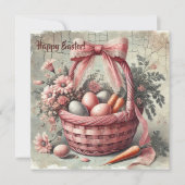 パステルカラーの卵が入ったレトロなラスティックバスケット シーズンカード (正面)