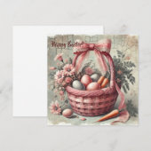 パステルカラーの卵が入ったレトロなルースドバスケット シーズンカード (正面/裏面)