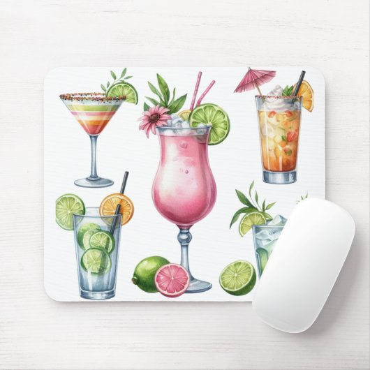 パステルカラーの夏のカクテルとフルーツ マウスパッド (マウス)