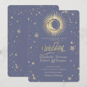 パステルカラーの太陽と月と星の結婚式デザイン  招待状 (正面/裏面)