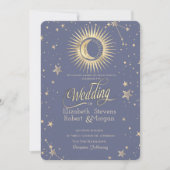 パステルカラーの太陽と月と星の結婚式デザイン  招待状 (正面)