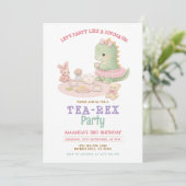 パステルカラーの女の子恐竜Tea-Rex 3歳の女の子の誕生日 招待状 (スタンド正面)
