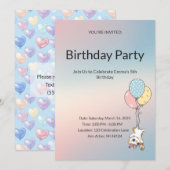 パステルカラーの子供の誕生日招待状 招待状 (正面/裏面)