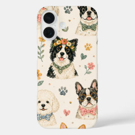 パステルカラーの子犬 シームレス パターン | 手描きの犬 F iPhone 16ケース