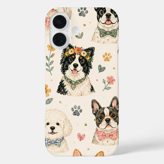 パステルカラーの子犬 シームレス パターン | 手描きの犬 F Case-Mate iPhoneケース (裏面)