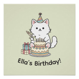 パステルカラーの子猫の誕生日お祝い　猫好きのためのアート ポスター