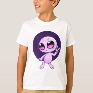 パステルカラーの宇宙のかわいい雰囲気 - Peaceful Alien Tシャツ