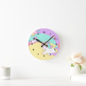 パステルカラーの小さいユニコーン ラウンド壁時計 (ホーム)