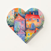 パステルカラーの小さな家が優しい色合いを添え、穏やかな雰囲気を醸し出す ノートブック (裏面)