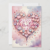パステルカラーの幻想的な水彩ハート バレンタインデー カード (正面)