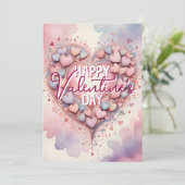パステルカラーの幻想的な水彩ハート バレンタインデー カード (スタンド正面)