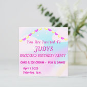 パステルカラーの庭での誕生日パーティー招待状 招待状 (スタンド正面)