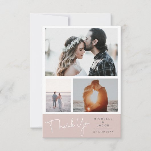 パステルカラーの感謝の写真カード 出欠カード (正面)