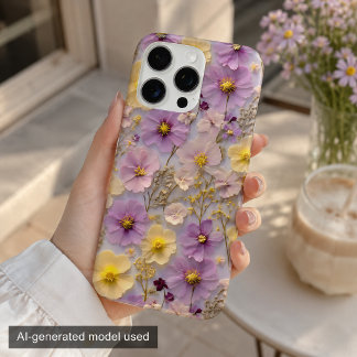 パステルカラーの押し花コテージコア柄  iPhone 16 PRO MAXケース
