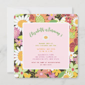 パステルカラーの春の花の写真　女の子の誕生日パーティー 招待状 (正面)