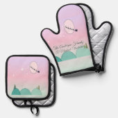 パステルカラーの月明かりに包まれた冬のささやき 鍋つかみ&鍋敷きセット (正面/裏面)