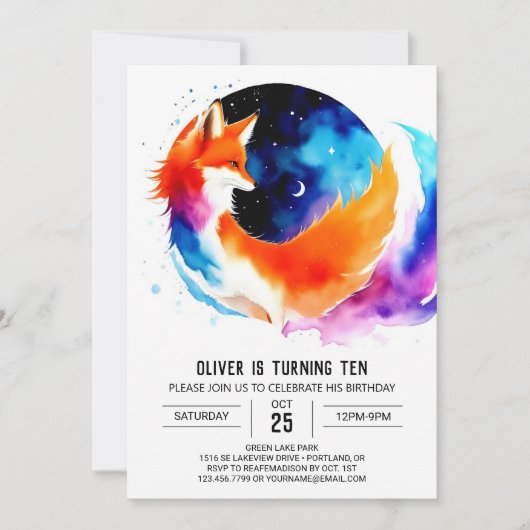 パステルカラーの森のキツネの誕生日パーティー 招待状 (正面)
